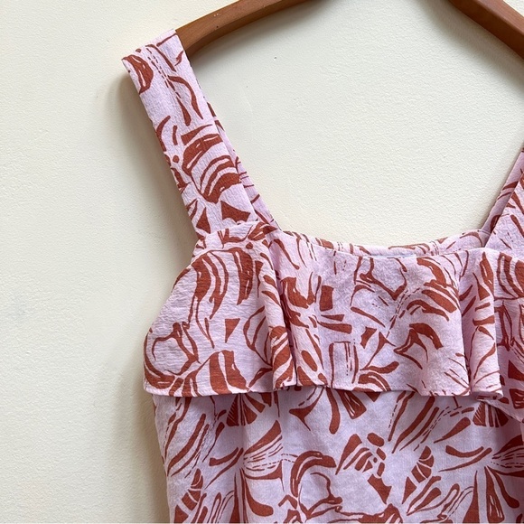 Nine West Ruffle Wide Strap Summer Pink Brown Tank, Size Large - Picture 7 of 10